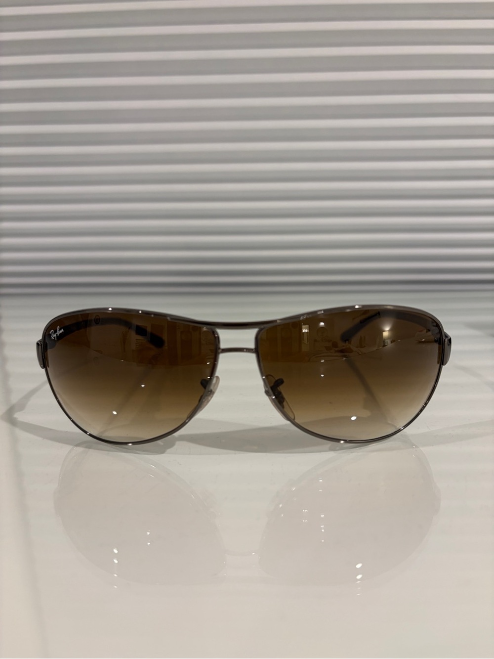 Ray-Ban RB 3342 Warrior Gunmetal Brown Gradient Metal Aviator Sunglasses